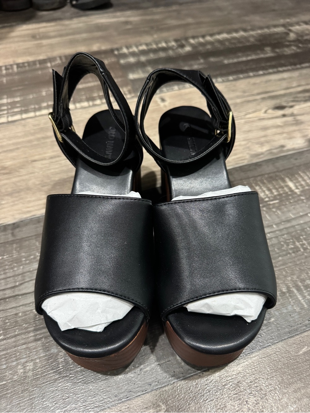 Old Navy Black Platform Wedge Sandals with Ankle Strap
